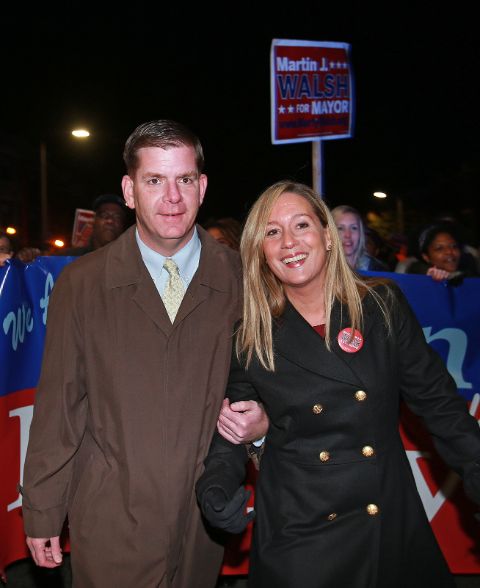 Marty Walsh and his girlfriend Lorrie Higgins pose a picture.